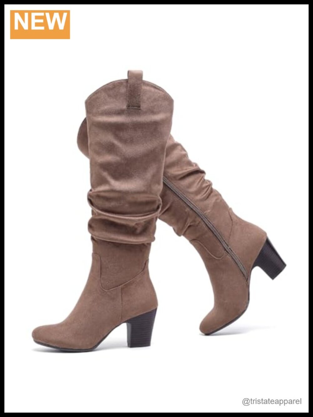 Knee High Slouchy Heeled Boots Microfiber Block Heel Side Zipper Comfort